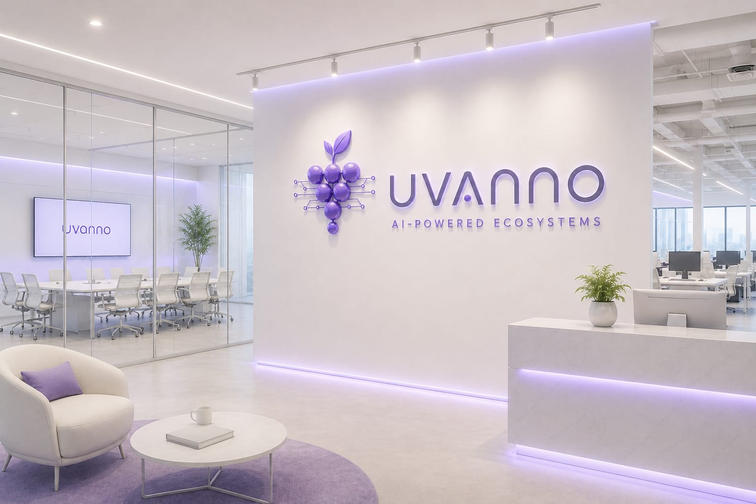 Uvanno headquarters — architectural lavender workspace